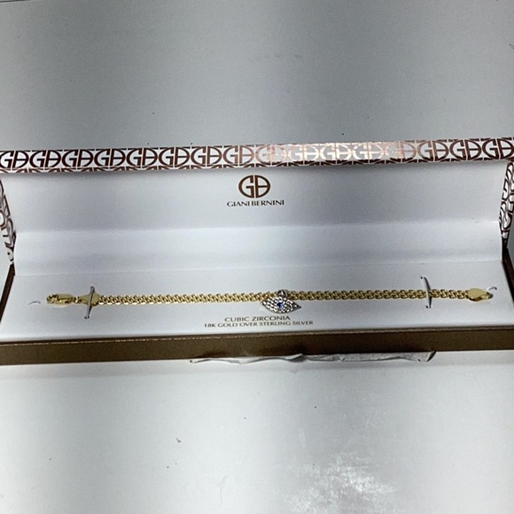 Cubic Zirconia Evil Eye Charm Bismark Chain Bracelet, - Picture 4 of 5